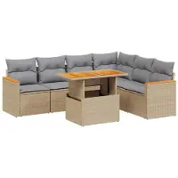 vidaXL Ensemble de salon de jardin 7 pièces avec coussins Beige Poly Rattan