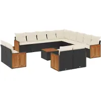 vidaXL Salon de jardin avec coussins 14 pcs noir résine tressée