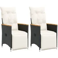 vidaXL Fauteuil de jardin avec coussin 2 pcs. Réglable Noir Poly Rattan