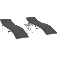 vidaXL Bains de soleil 2 pcs. avec table gris clair Poly rotin