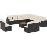 vidaXL Ensemble de salon de jardin 14 pièces avec coussins noir Poly rotin