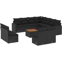 vidaXL Ensemble de 12 canapés de jardin avec coussins noir poly rotin