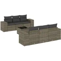 vidaXL Ensemble de salon de jardin 7 pièces avec coussins Gris Poly rotin
