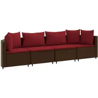 vidaXL Ensemble de salon de jardin 4 pièces avec coussins Marron Poly Rattan