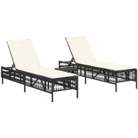 vidaXL Bains de soleil 2 pcs. avec table noir Poly rotin
