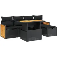 vidaXL Ensemble de salon de jardin 6 pièces avec coussins noir poly rotin