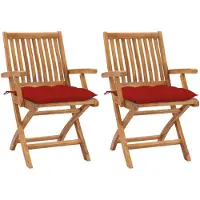 vidaXL Chaises de jardin 2 pcs. avec coussins rouges en teck massif