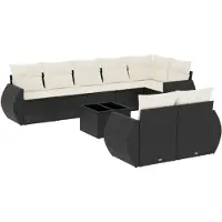 vidaXL Ensemble de salon de jardin 9 pièces avec coussins noir poly rotin