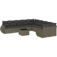 vidaXL Ensemble de salon de jardin 11 pièces avec coussins gris clair Poly rotin