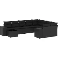 vidaXL Salon de jardin 10 pcs avec coussins noir résine tressée
