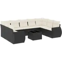 vidaXL Ensemble de 10 canapés de jardin avec coussins noir poly rotin