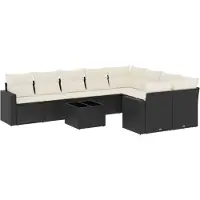 vidaXL Ensemble de 10 canapés de jardin avec coussins noir poly rotin
