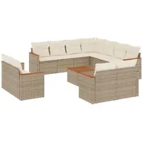 vidaXL Ensemble de 12 canapés de jardin avec coussins Beige Poly Rattan