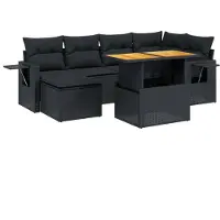 vidaXL Ensemble de salon de jardin 7 pièces avec coussins noir poly rotin