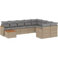 vidaXL Ensemble de salon de jardin 10 pièces avec coussins Beige Poly Rattan