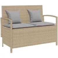 vidaXL Banc de jardin avec espace de rangement et coussins Beige Poly Rattan