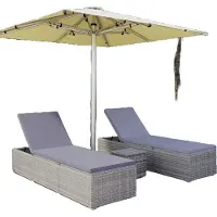 vidaXL 3 pcs. Bains de soleil de jardin avec table de thé Poly rotin gris