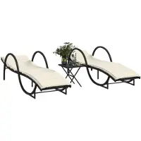 vidaXL Bains de soleil 2 pcs. avec table noir poly rotin