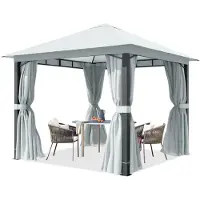 TOOLPORT Pavillon de jardin 3x3 m, poteaux alu, toile de toit 220 g/m² gris - avec parois latérales et moustiquaires