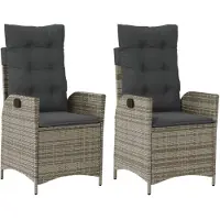vidaXL Fauteuil de jardin avec coussin 2 pcs. Réglable Gris Poly Rattan