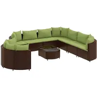 vidaXL Ensemble de salon de jardin 10 pièces avec coussins Marron Poly Rattan