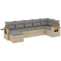 vidaXL Ensemble de salon de jardin 7 pièces avec coussins Beige Poly Rattan