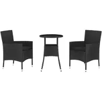 vidaXL Ensemble de jardin bistrot 3 pièces avec coussins noir Poly rotin