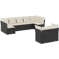 vidaXL Ensemble de salon de jardin 9 pièces avec coussins noir poly rotin