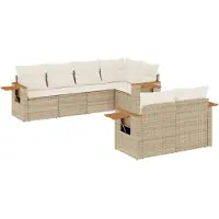 vidaXL Ensemble de salon de jardin 7 pièces avec coussins Beige Poly Rattan