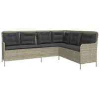 vidaXL Canapé de jardin en L avec coussins gris clair Poly rotin