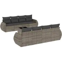 vidaXL Ensemble de salon de jardin 9 pièces avec coussins Gris Poly rotin