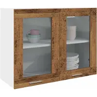 vidaXL Armoire suspendue en verre Lyon aspect vieux bois 80x31x60 cm Matériau dérivé du bois