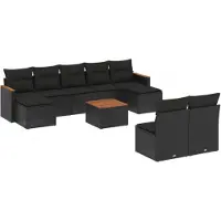 vidaXL Ensemble de 10 canapés de jardin avec coussins noir poly rotin