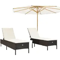 vidaXL ensemble de 3 chaises longues avec support Marron Poly Rattan