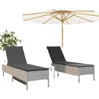 vidaXL Bains de soleil avec coussins 2 pièces Poly rotin gris