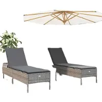 vidaXL ensemble de 3 chaises longues avec support Gris Poly Rattan