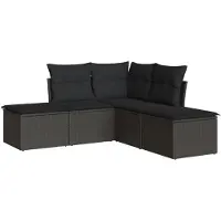 vidaXL Ensemble de salon de jardin 5 pièces avec coussins noir poly rotin