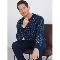 Pastunette Pyjama long 'Blue Draft' bleu foncé