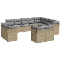 vidaXL Ensemble de 12 canapés de jardin avec coussins Beige Poly Rattan