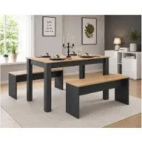VCM Essgruppe | Ensemble de table de cuisine |Groupe de tables | Table de dimensions env. H. 75 x W. 110 x D. 70 cm | Avec deux bancs | Table à manger - Esal XL