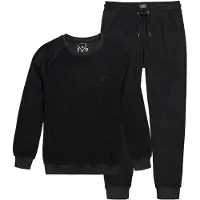 JP 1880 Bauchfit Pyjama noir, Unicolore