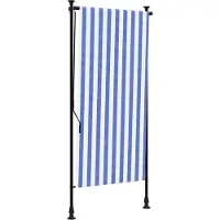 vidaXL Store extérieur bleu et blanc 100x270 cm Tissu et acier