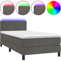 vidaXL Lit boxspring avec matelas & LED gris foncé 90x200 cm velours