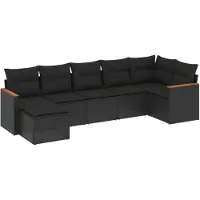 vidaXL Ensemble de salon de jardin 7 pièces avec coussins noir poly rotin