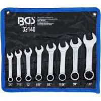 Bgs 32140 | Jeu de clés mixtes à fourche | 8 pces | extra courtes | tailles en pouces | SW 3/8" - 7/8" | sac à roulettes Tetron inclus | Clés mixtes à fourche