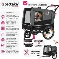 TecTake - Remorque vélo WoofRider pour chien - gris - pliable, jusqu'à 40 kg - buggy pour chien - 404947