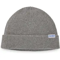 HUGO Ribbed virgin wool-blend beanie with logo label