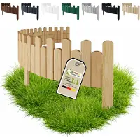 Pemicont Floranica Barrière de jardin bois 200 x 15 cm, Naturel – bord ondulé, pin, cinq piquets intégrés