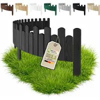 Pemicont Floranica Barrière de jardin bois 200 x 30 cm, Anthracite – bord ondulé, pin, cinq piquets intégrés