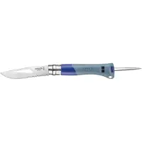 Opinel No. 09 Ocean 3261, Made For The Elements, Satin Stainless Steel, Blue Polyamide, couteau de marin partiellement dentelé